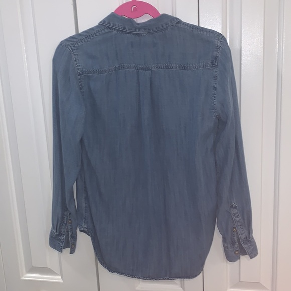 Banana Republic Button Down Shirt Women XS Petite Blue Chambray Long Sleeve - Picture 7 of 8